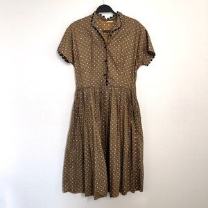 Mode O'Day 1950s Vintage Fit and Flare Midi Dress Brown Calico Print Size S/M